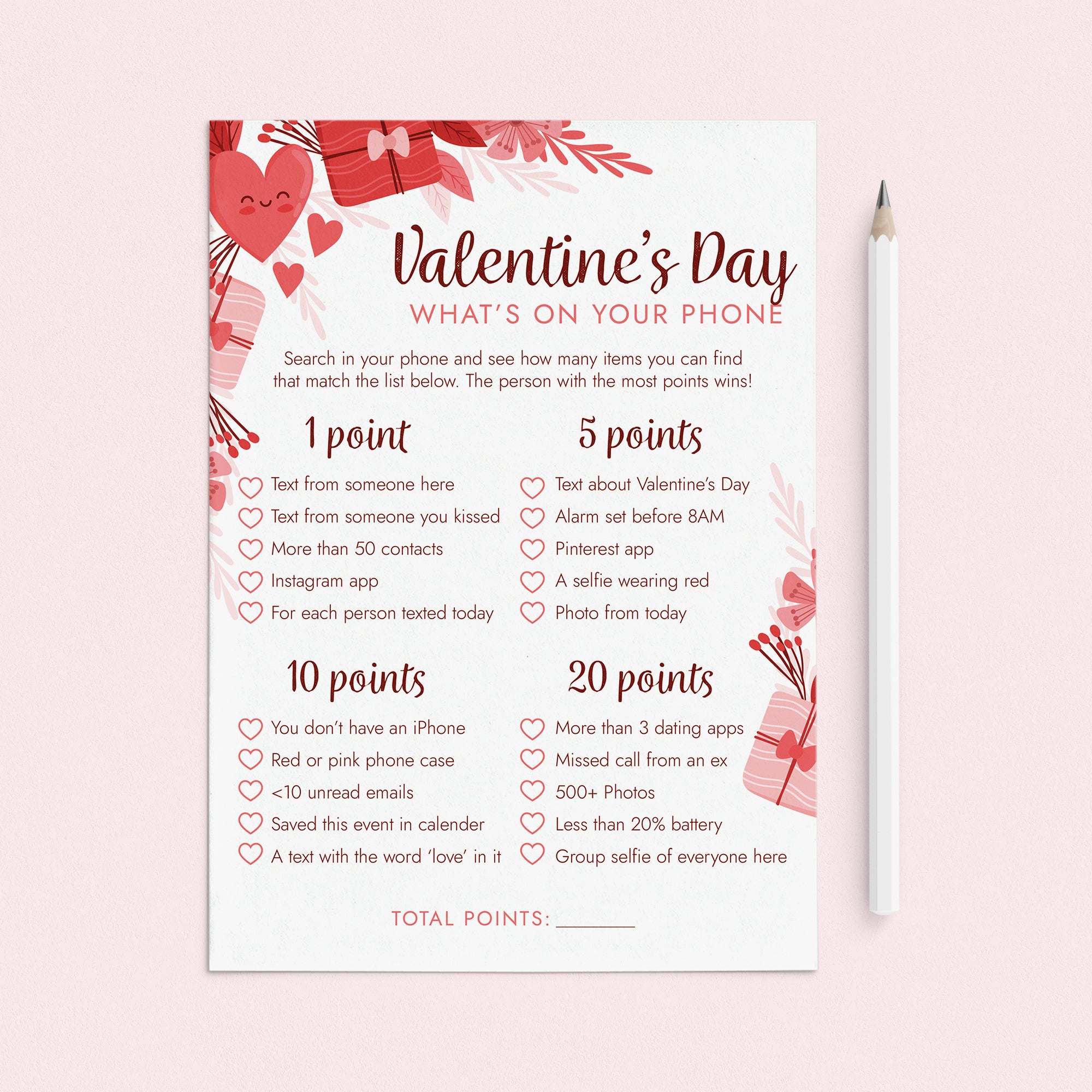 Valentines Whats On Your Phone Game Printable by LittleSizzle