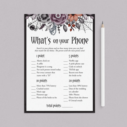 Moody Bridal Shower Game What's On Your Phone Printable by LittleSizzle