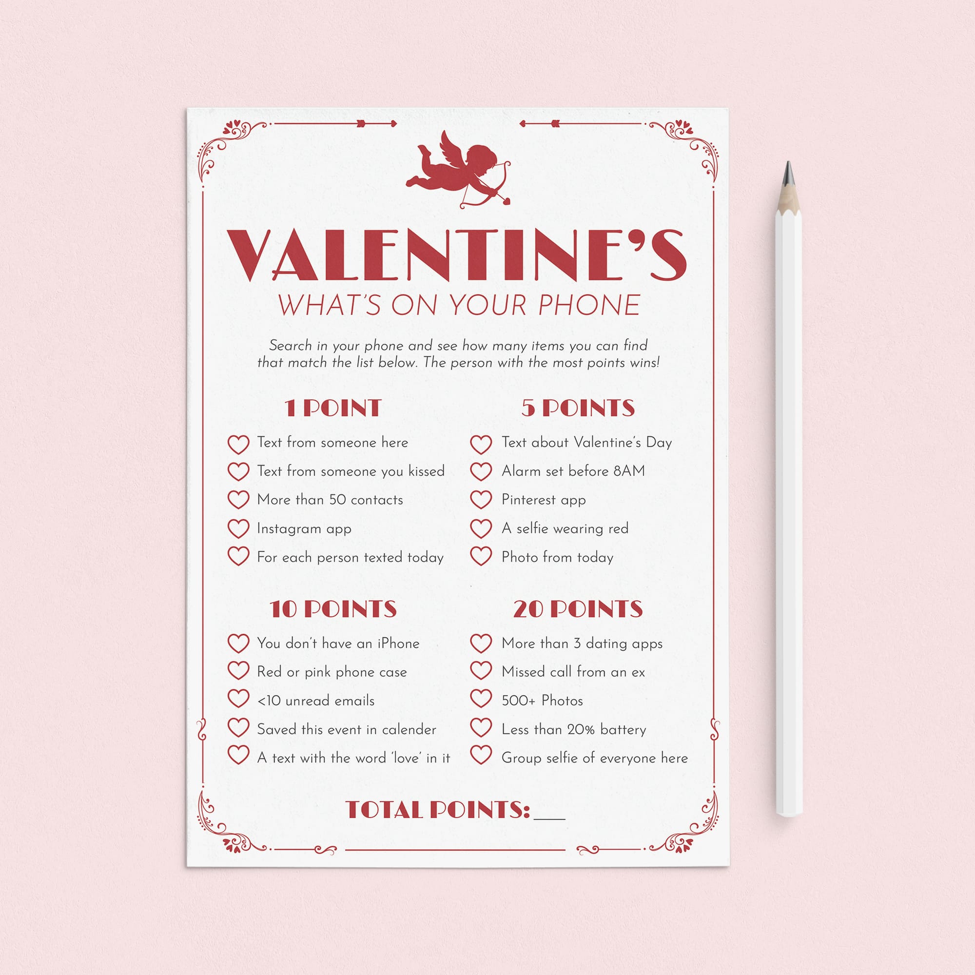 Valentine Game What's On Your Phone Printable by LittleSizzle