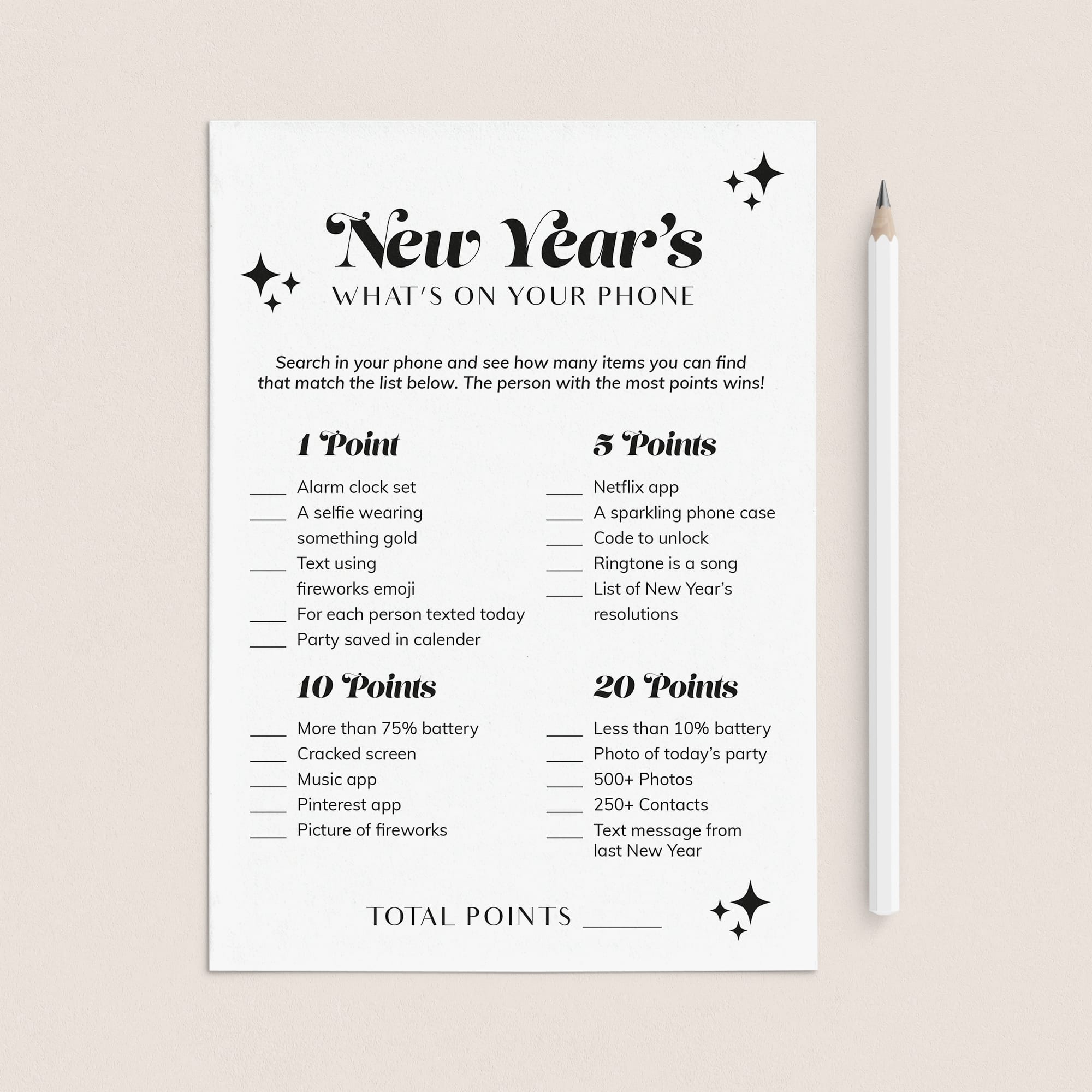 New Year's Eve What's On Your Phone Game Printable by LittleSizzle