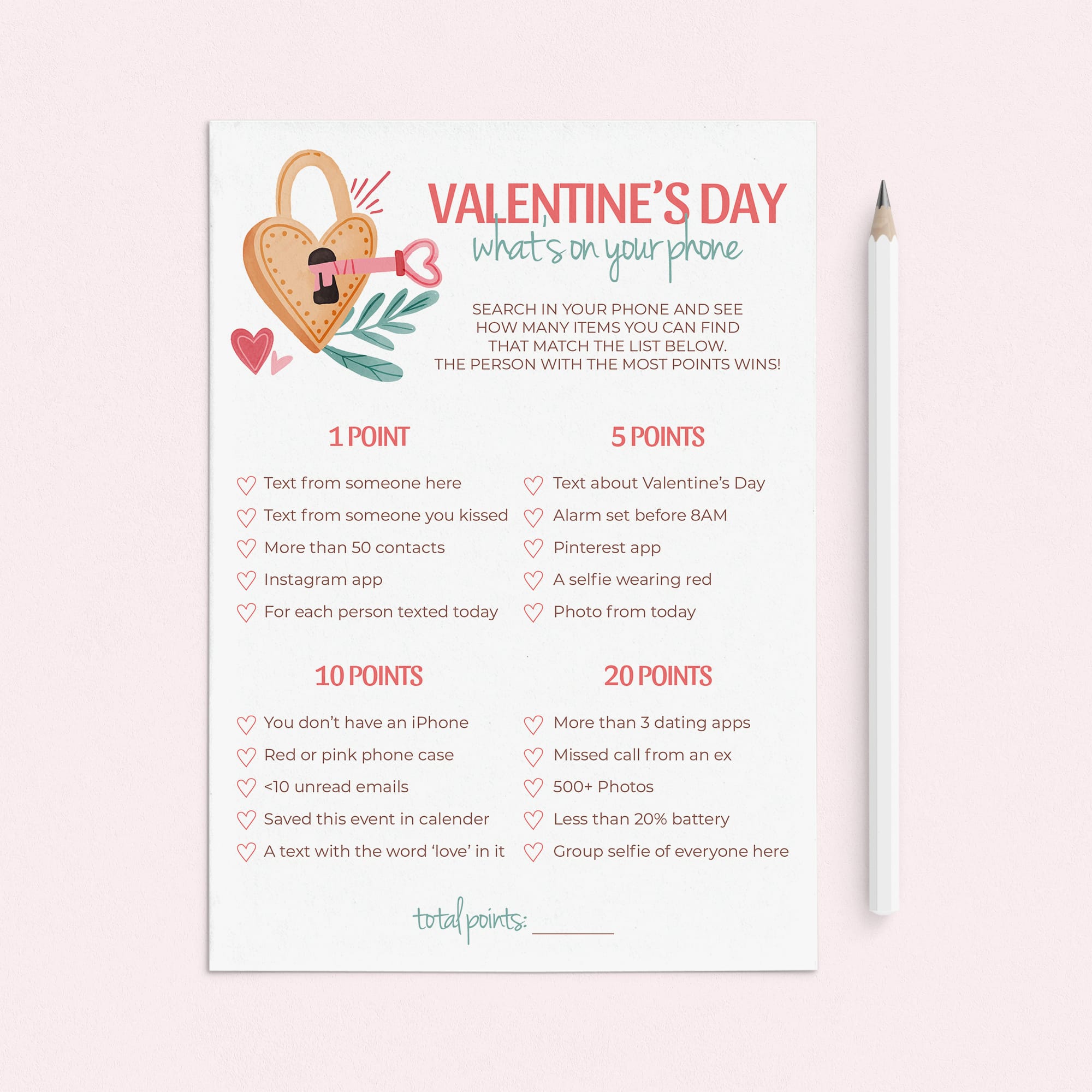 Valentine's Day Game What's On Your Phone Printable – LittleSizzle