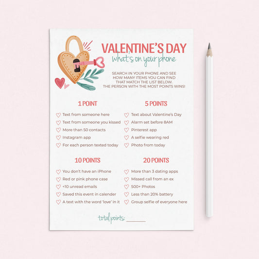 Valentine's Day Game What's On Your Phone Printable by LittleSizzle