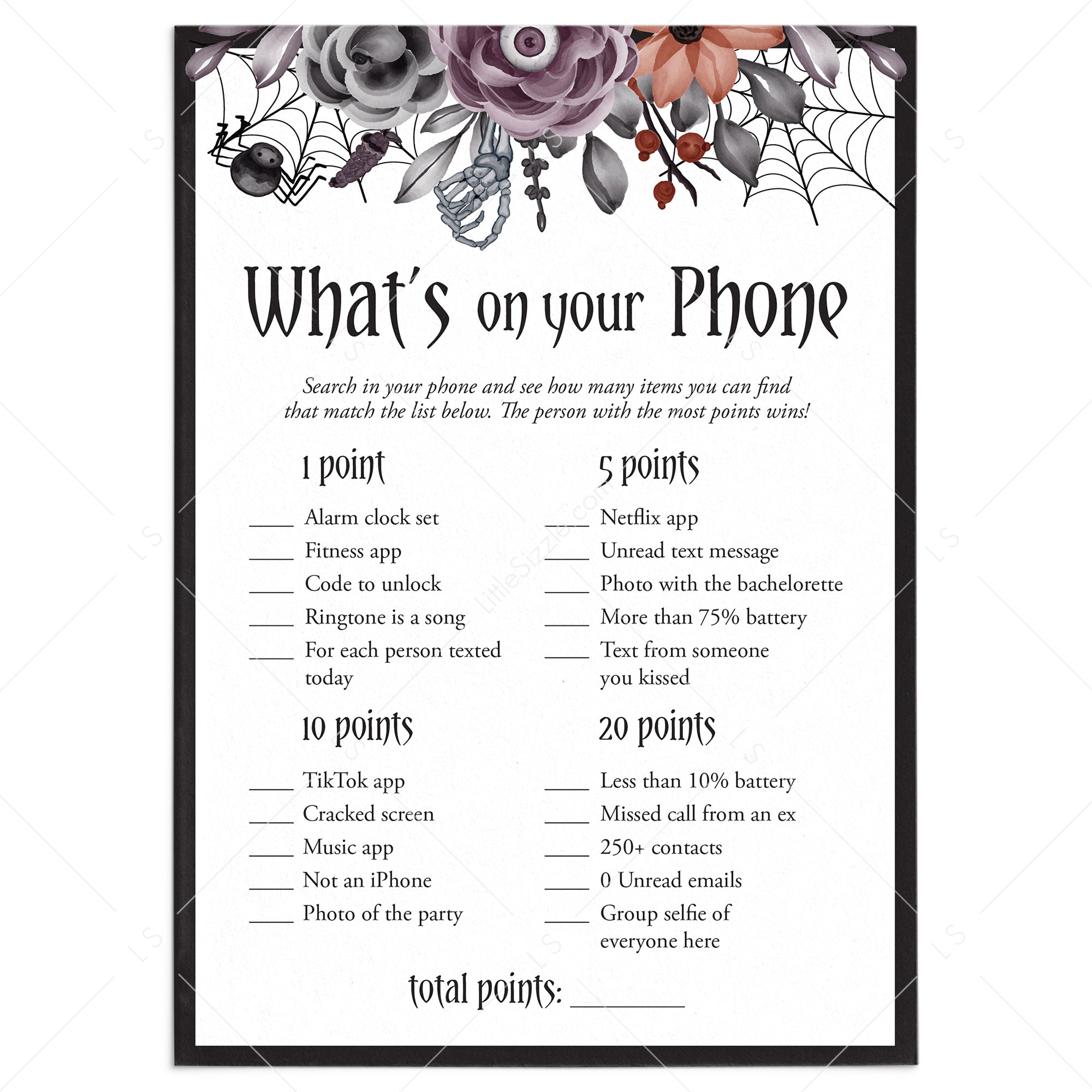 Floral Halloween Bachelorette Party Phone Game Printable by LittleSizzle