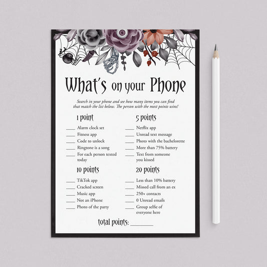 Floral Halloween Bachelorette Party Phone Game Printable by LittleSizzle