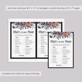 Floral Halloween Bachelorette Party Phone Game Printable