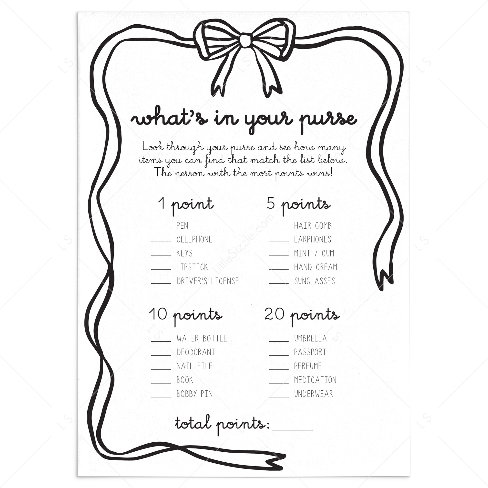 Coquette Girls Night Game What's In Your Purse by LittleSizzle