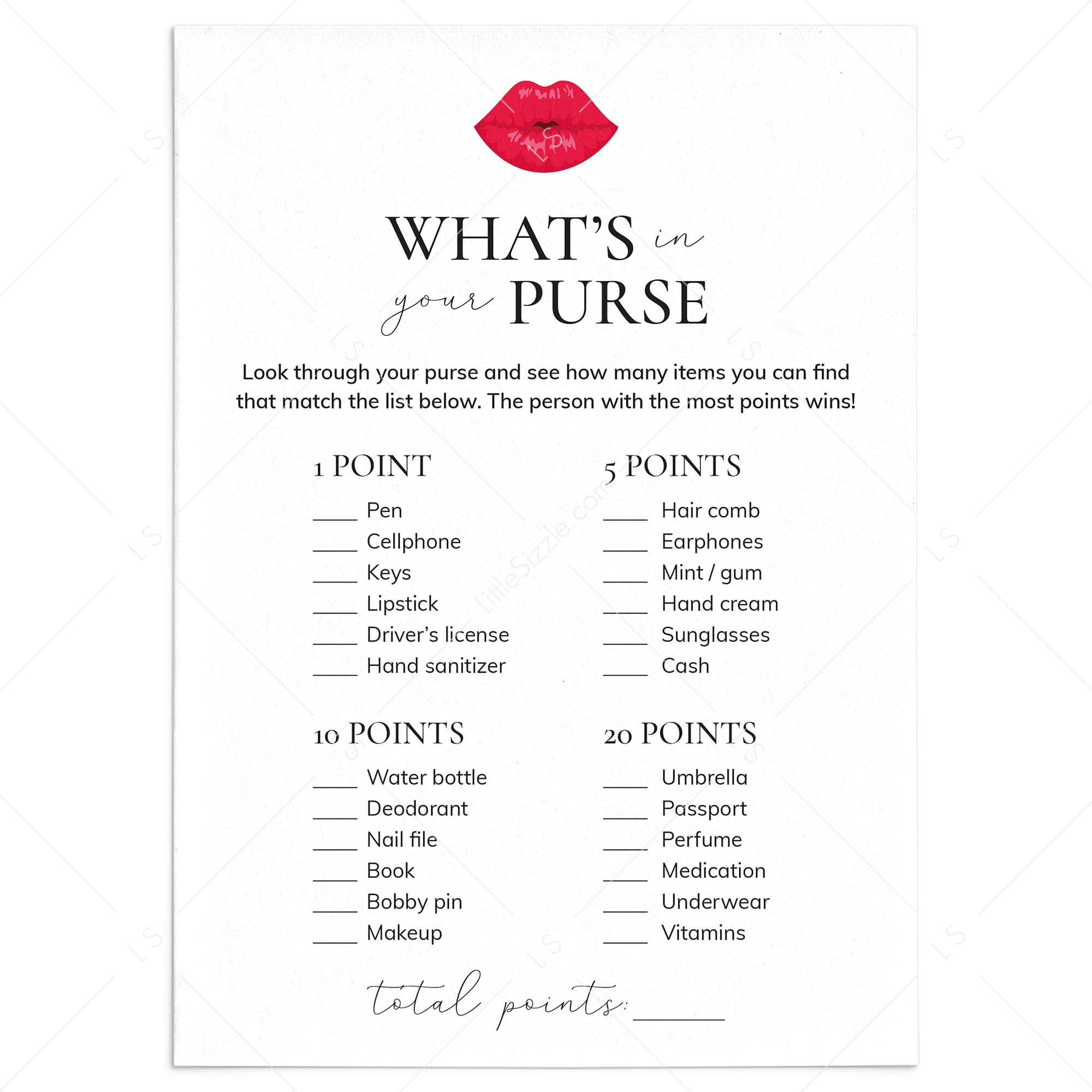 Printable Girls Night In Whats In Your Purse Game by LittleSizzle