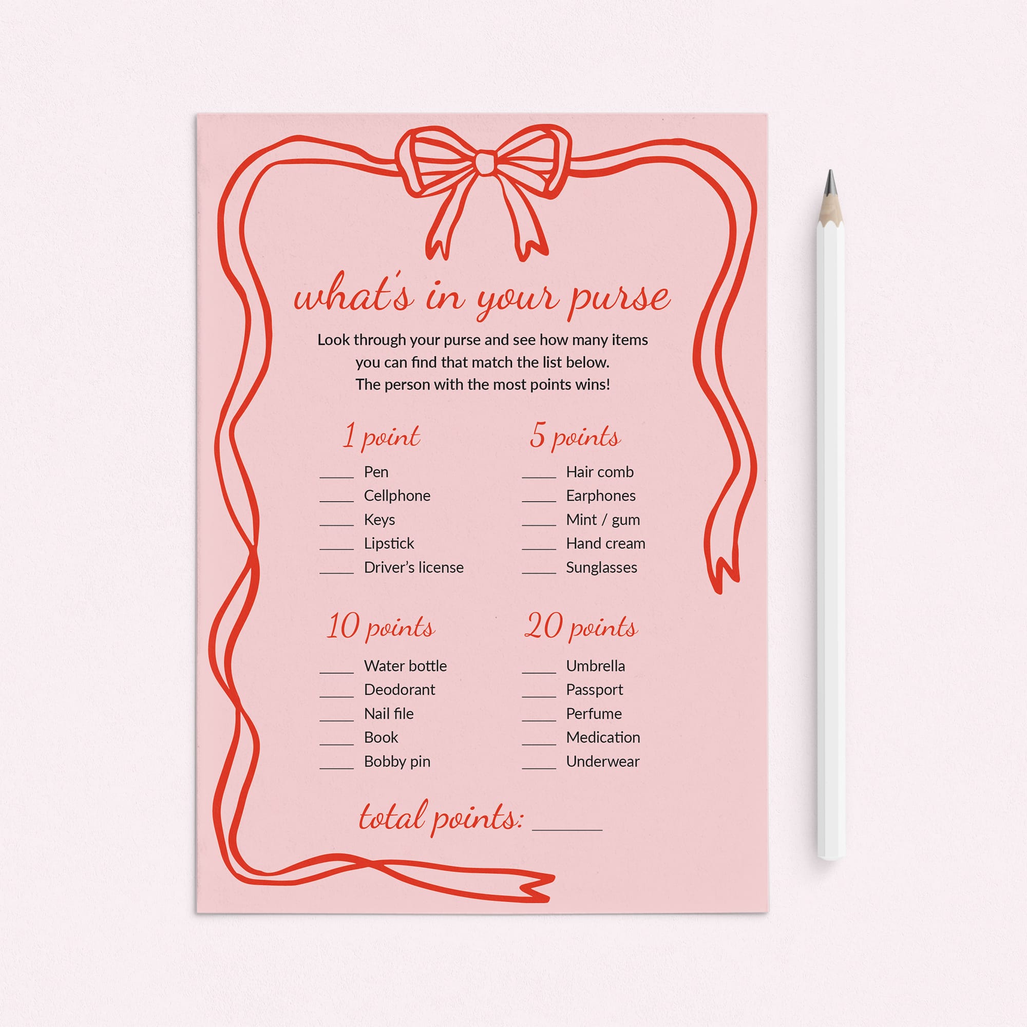 Pink Wavy Border What's In Your Purse Game Printable by LittleSizzle