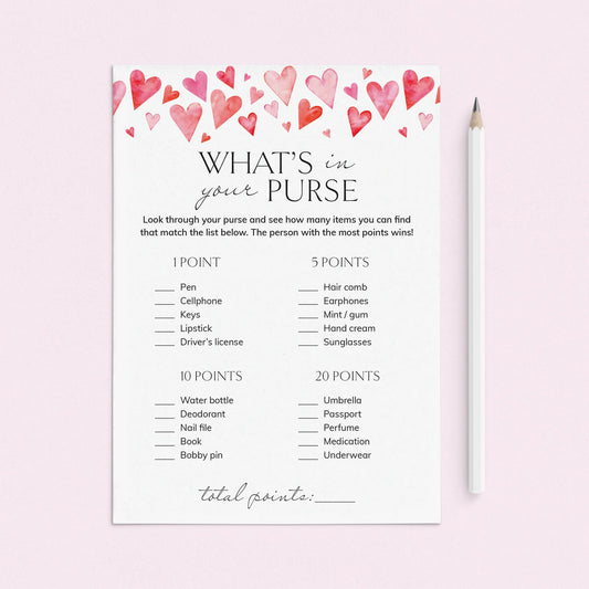 Galentines Game What's In Your Purse Printable PDF by LittleSizzle