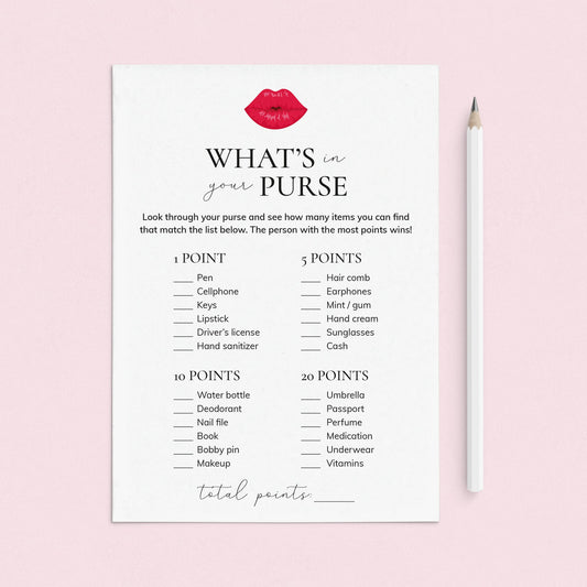 Printable Girls Night In Whats In Your Purse Game by LittleSizzle