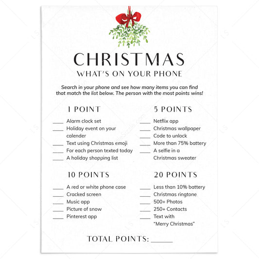 What's On Your Phone Christmas Game Printable by LittleSizzle