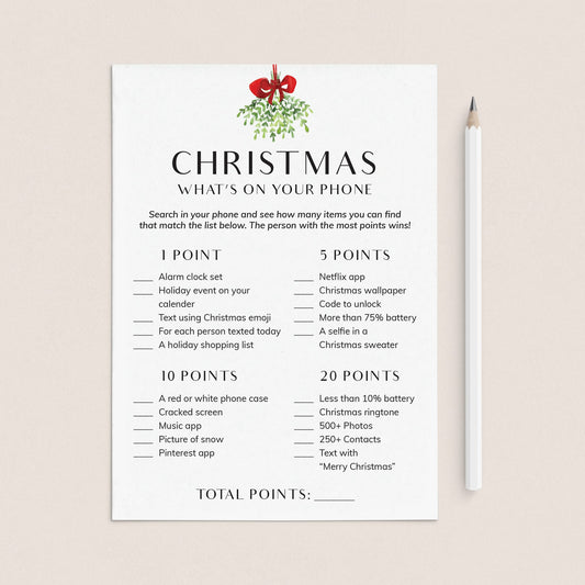 What's On Your Phone Christmas Game Printable by LittleSizzle