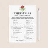 What's On Your Phone Christmas Game Printable by LittleSizzle