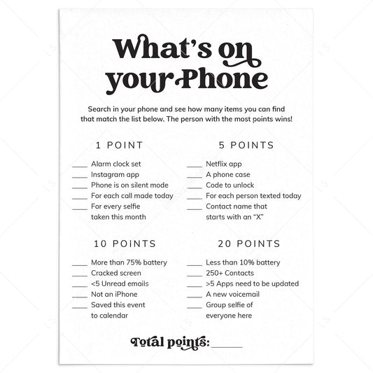 Fun Icebreaker Game What's On Your Phone Printable by LittleSizzle