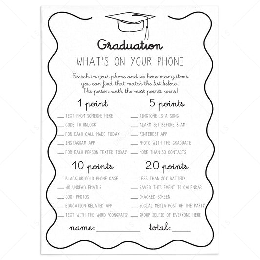 Wavy Border Graduation Party Game What's On Your Phone Printable by LittleSizzle