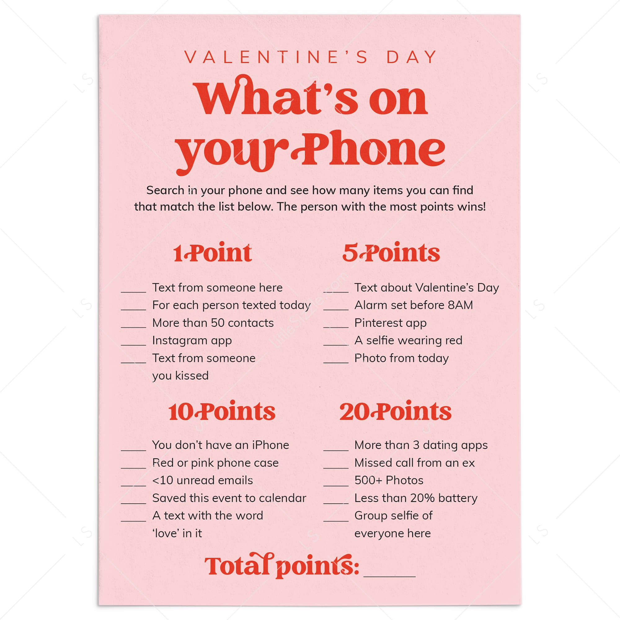 Valentine's Day Phone Game Printable by LittleSizzle