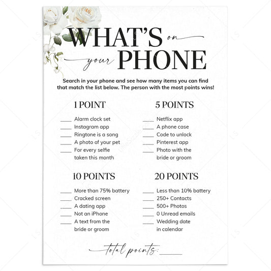 Wedding Shower Game Printable Whats On Your Phone by LittleSizzle