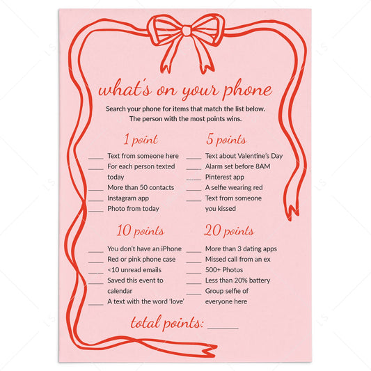 What's On Your Phone Valentine's Day Game Digital Download by LittleSizzle