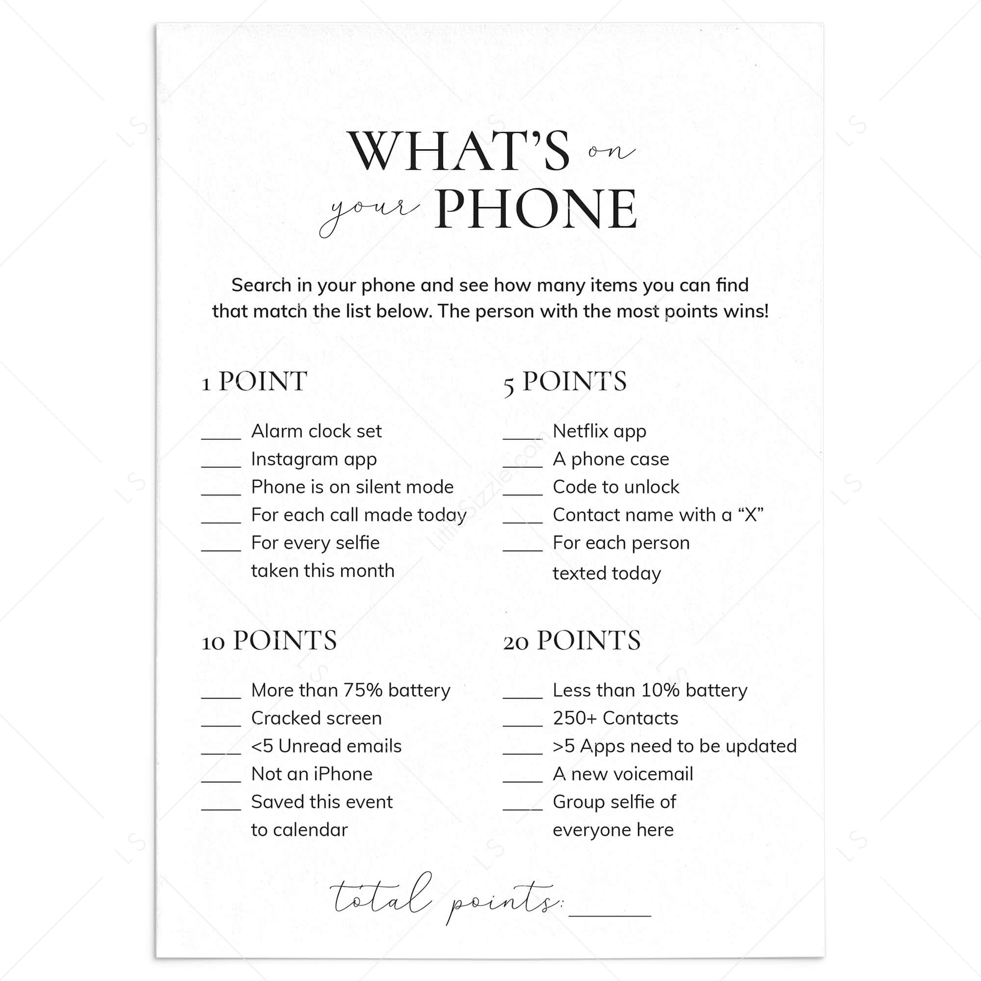 Printable What's On Your Phone Icebreaker Game Download by LittleSizzle