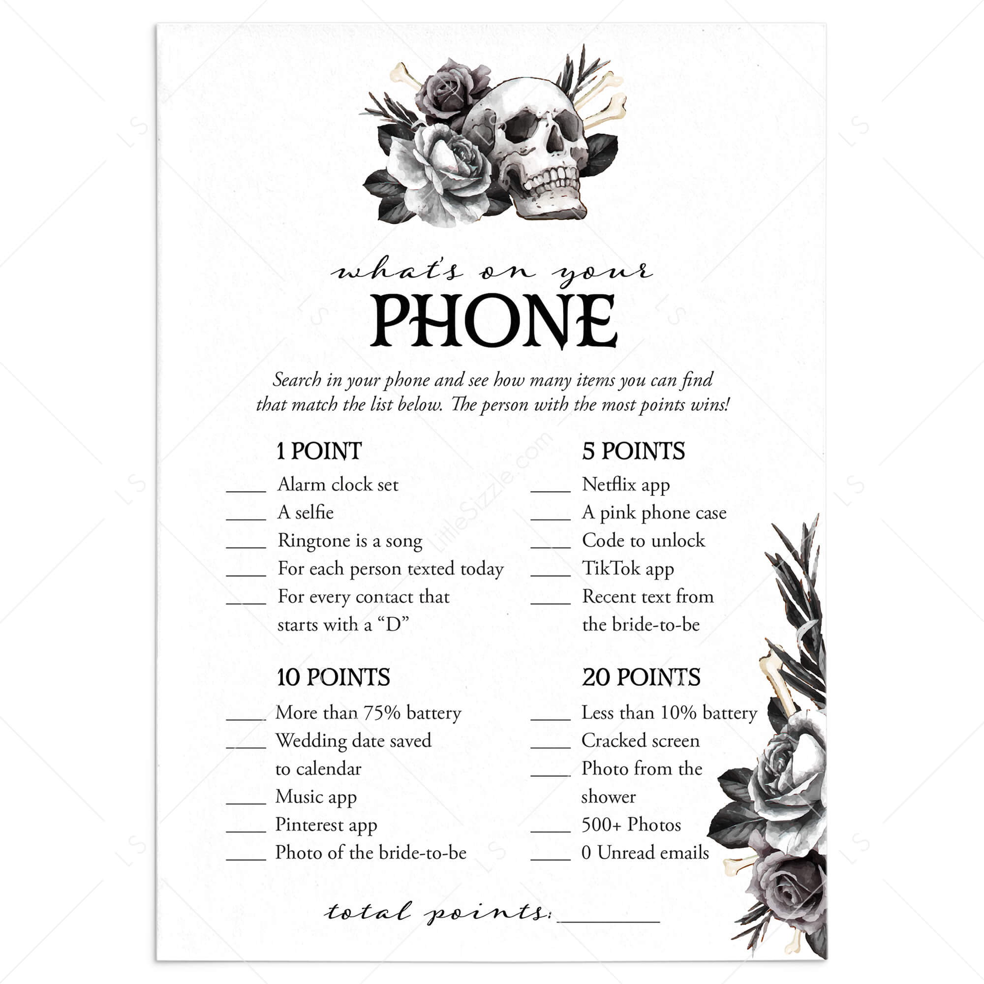 Til Death Do Us Party Bridal Shower Game What's On Your Phone Printable by LittleSizzle