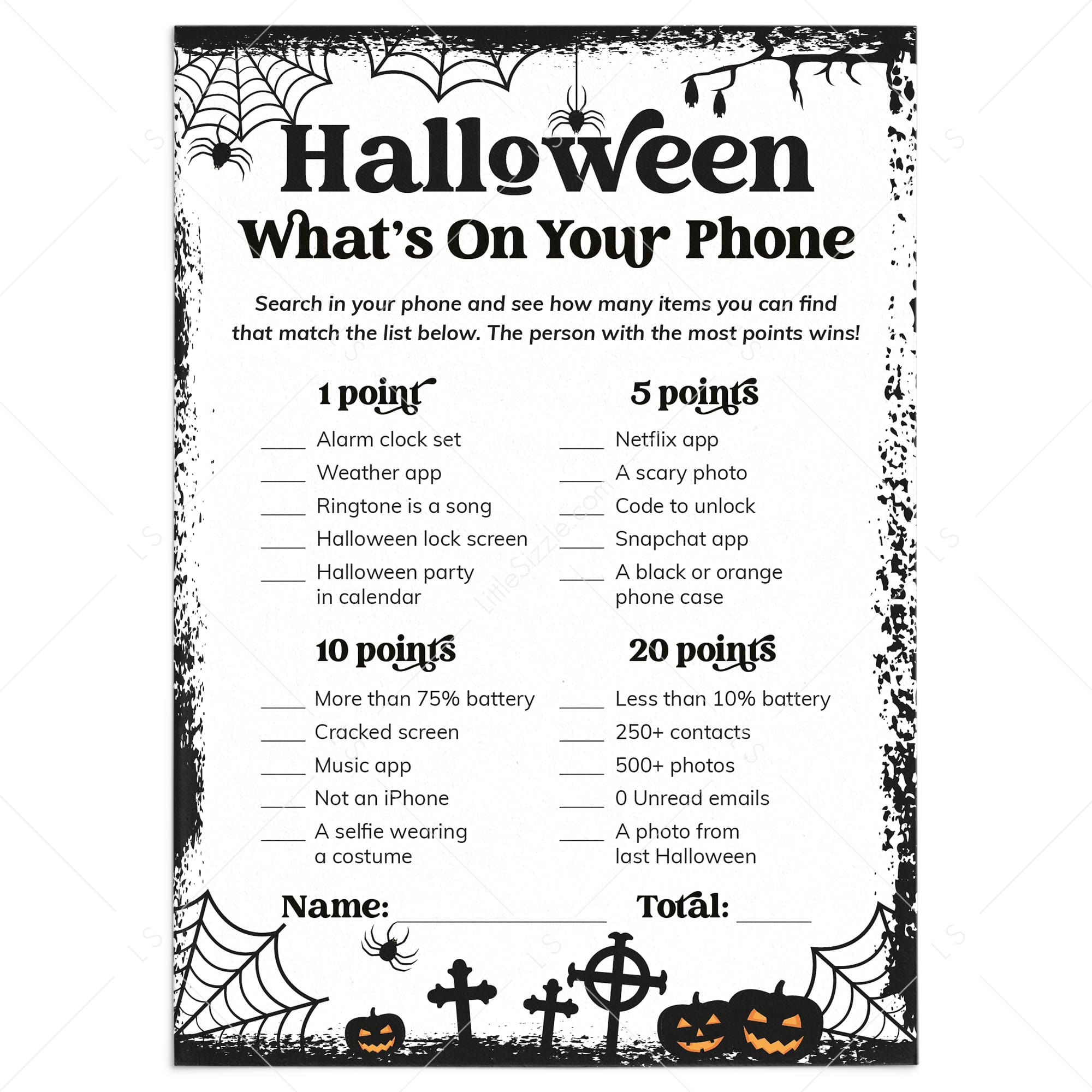 Printable Halloween Whats On Your Pone Activity for Adults by LittleSizzle