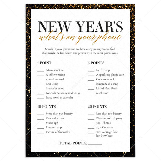 Whats In Your Phone New Years Game Printable by LittleSizzle