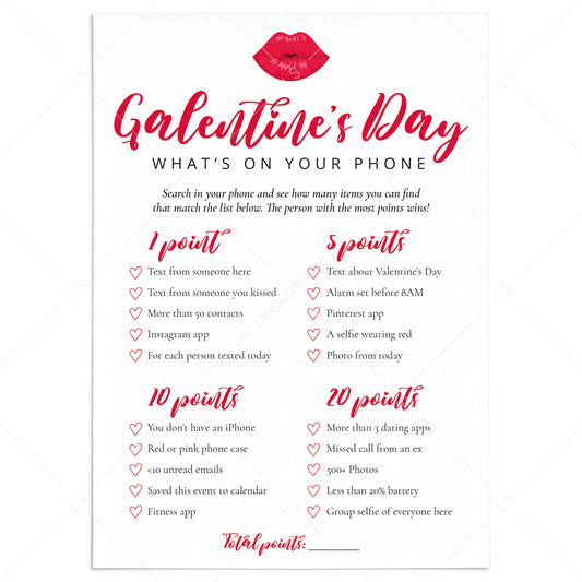 Printable Galentine's Day Party Game What's On Your Phone by LittleSizzle