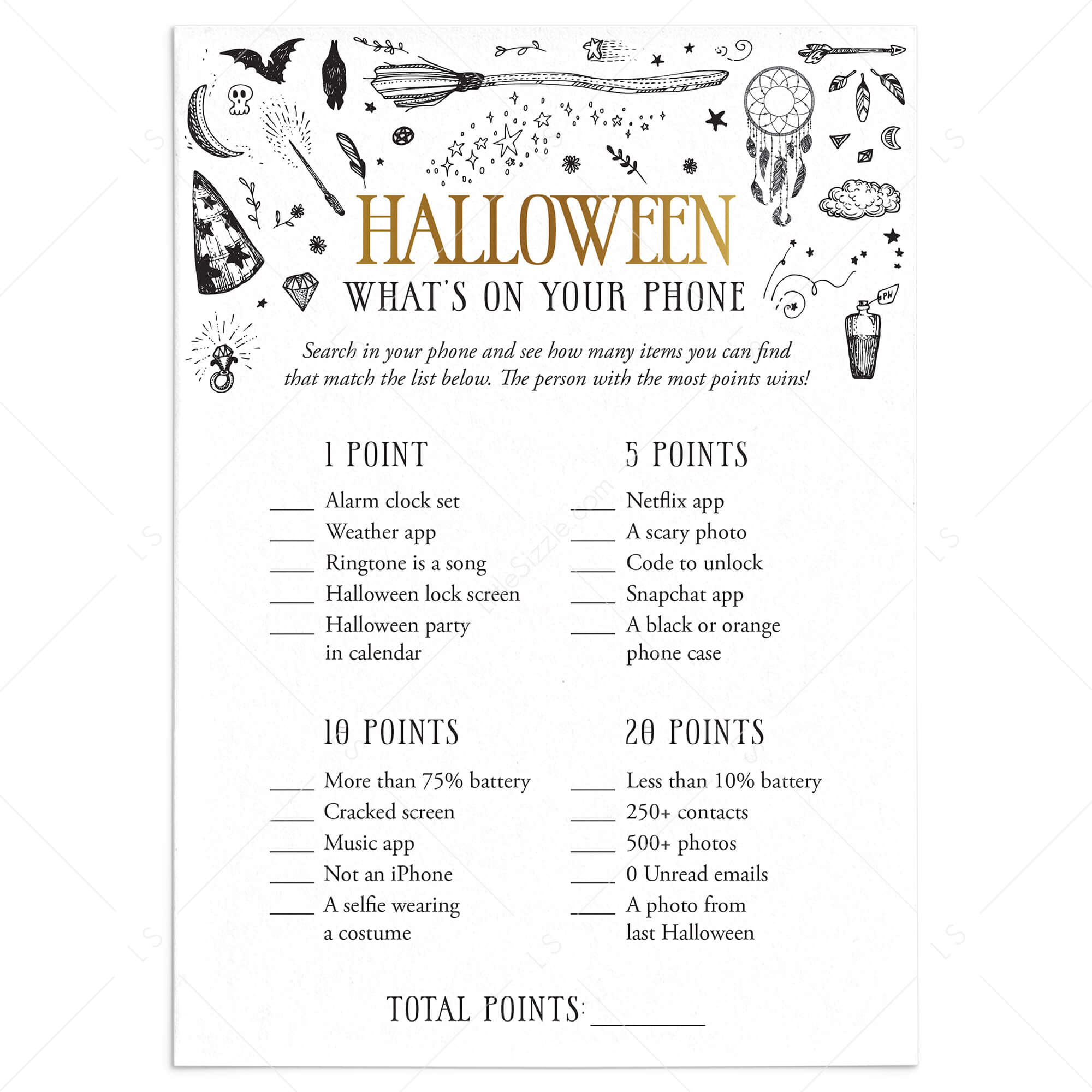 Witches Halloween Party Game What's On Your Phone by LittleSizzle