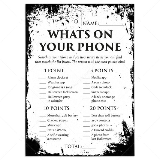 What's On Your Phone Halloween Edition Printable Game by LittleSizzle