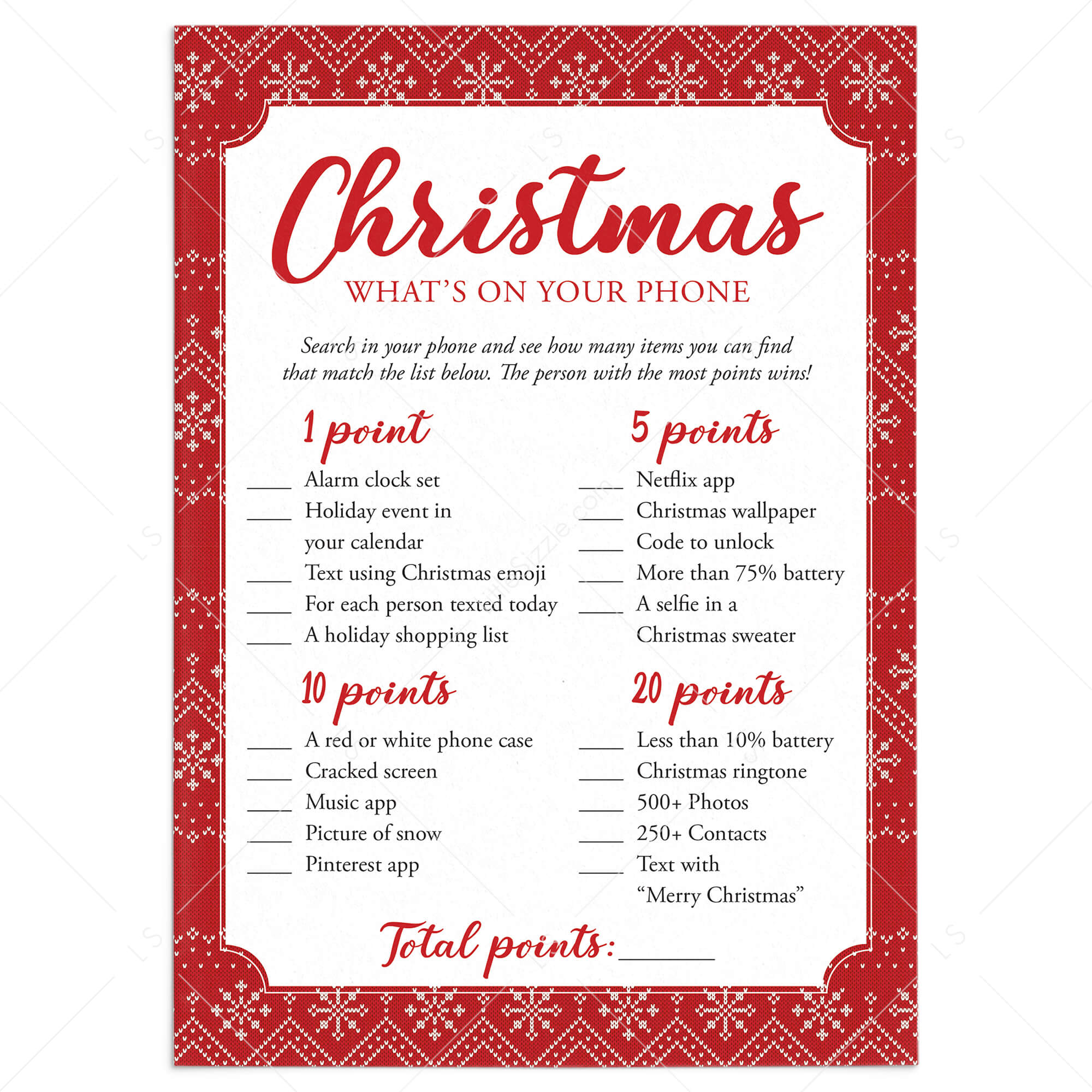 Christmas What's In Your Phone Game Printable by LittleSizzle