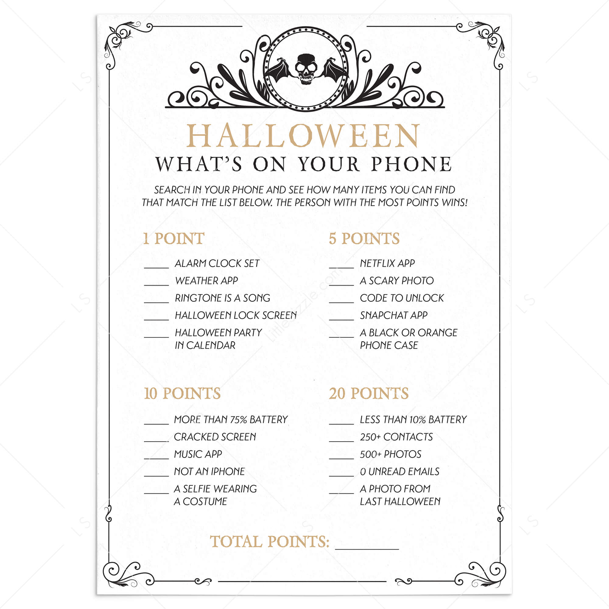 Vintage Halloween Theme Party Game What's On Your Phone Printable by LittleSizzle