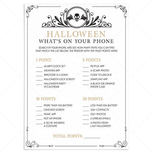 Vintage Halloween Theme Party Game What's On Your Phone Printable by LittleSizzle