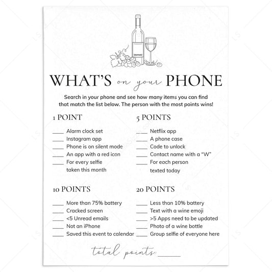 Wine Party Game What's On Your Phone Printable by LittleSizzle