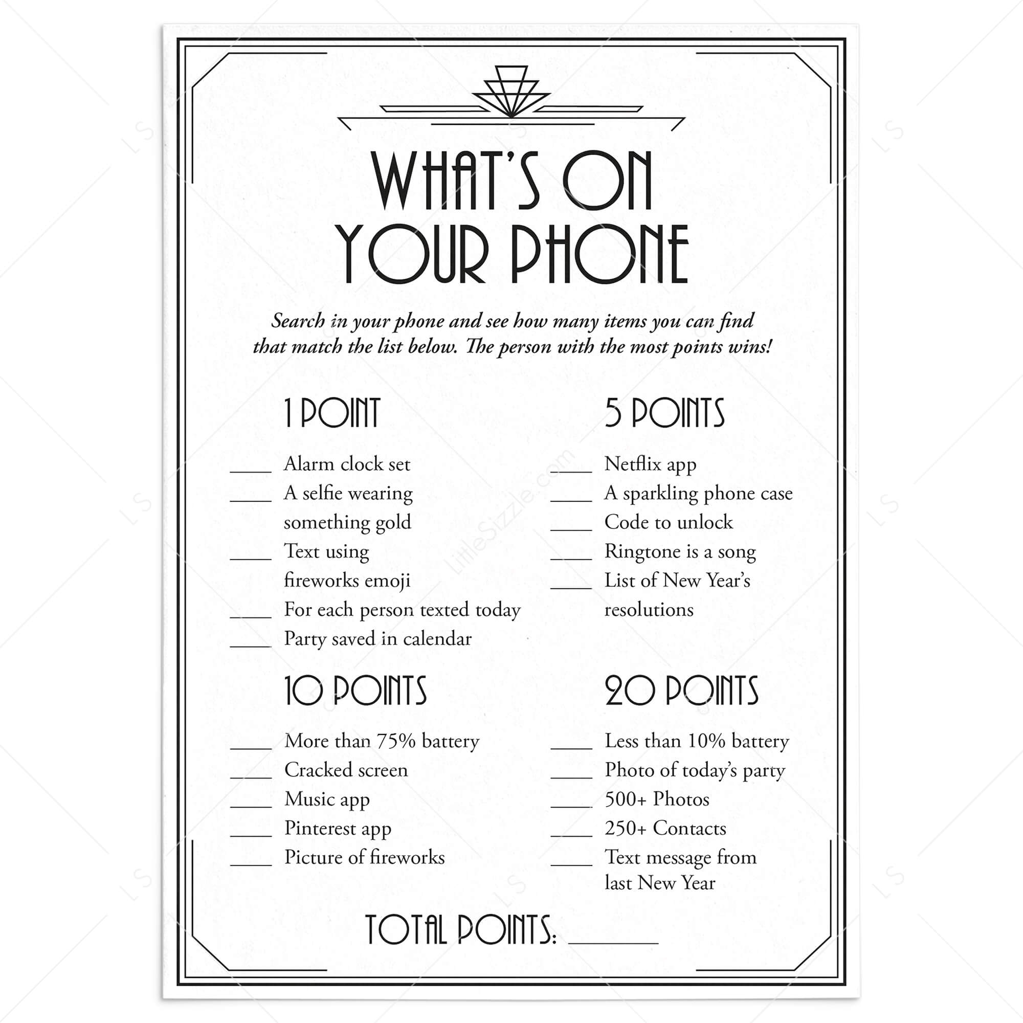 Roaring 20s New Year's Eve Party Game What's On Your Phone by LittleSizzle