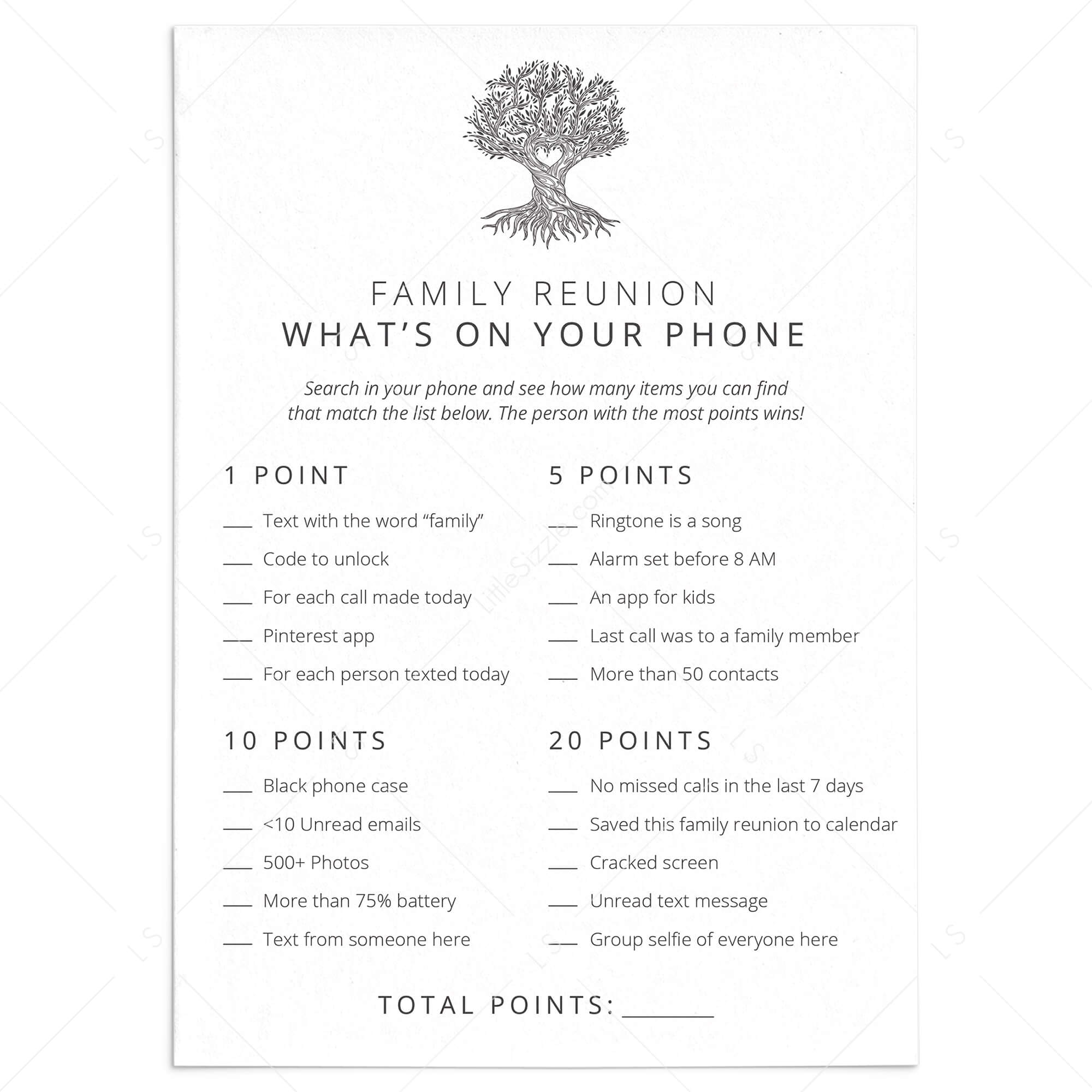 Family Reunion Whats On Your Phone Party Game Printable by LittleSizzle