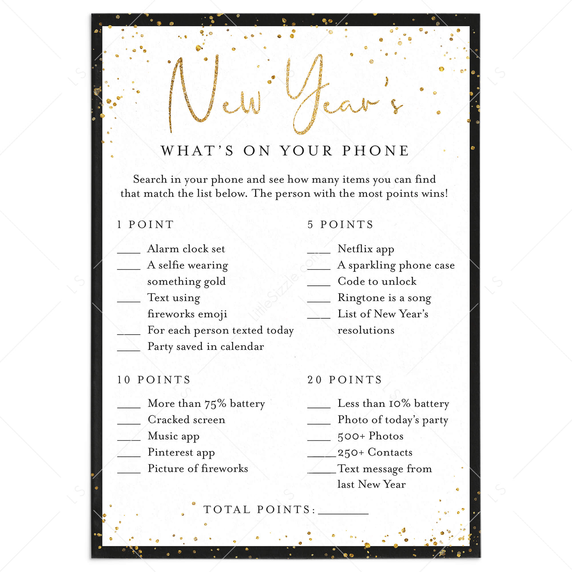 New Year's Party Game What's On Your Phone Printable by LittleSizzle