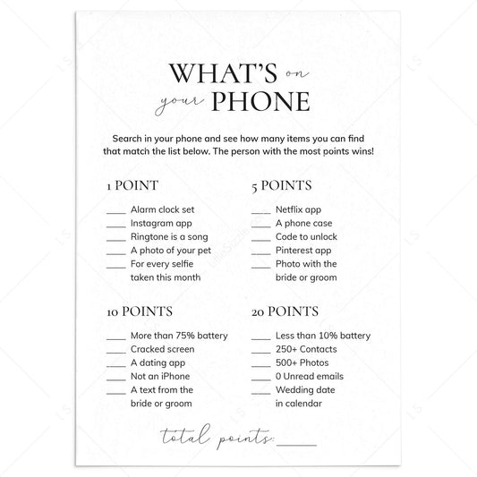 What's On Your Phone Engagement Party Game Printable nby LittleSizzle