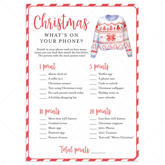 Holiday Party Game What's On Your Phone Printable by LittleSizzle