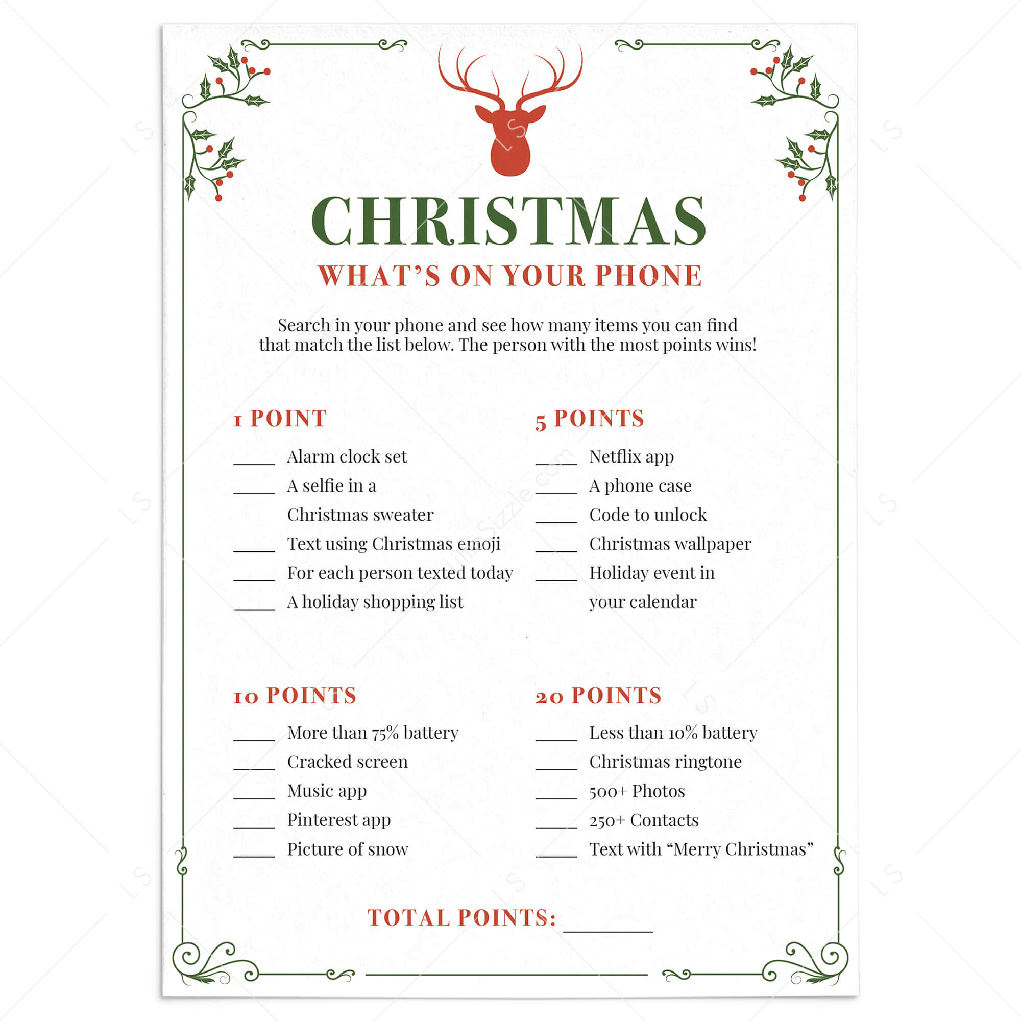 Whats On Your Phone Christmas Party Game Printable by LittleSizzle