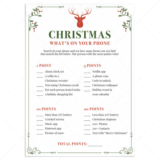 Whats On Your Phone Christmas Party Game Printable by LittleSizzle