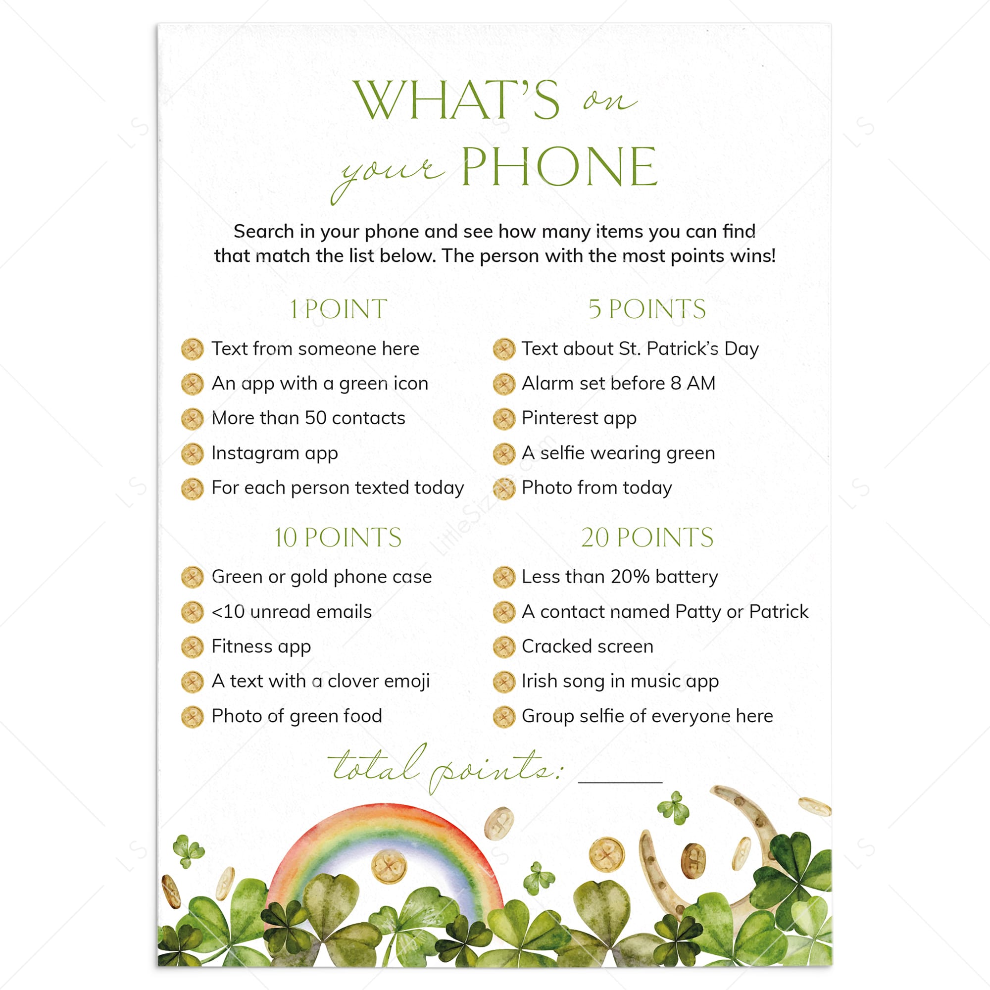 St Patricks Day Party Game Whats On Your Phone by Littlesizzle