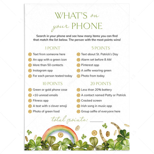 St Patricks Day Party Game Whats On Your Phone by Littlesizzle