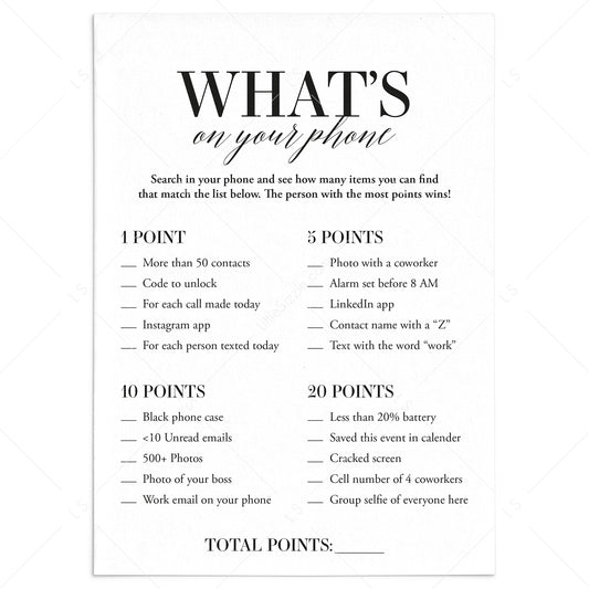 Fun Team Building Game What's On Your Phone Printable by LittleSizzle