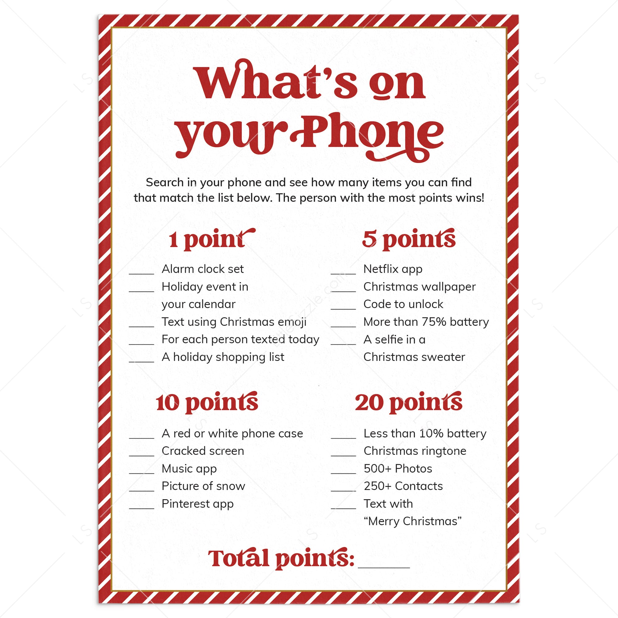 Christmas Cell Phone Game Printable by LittleSizzle