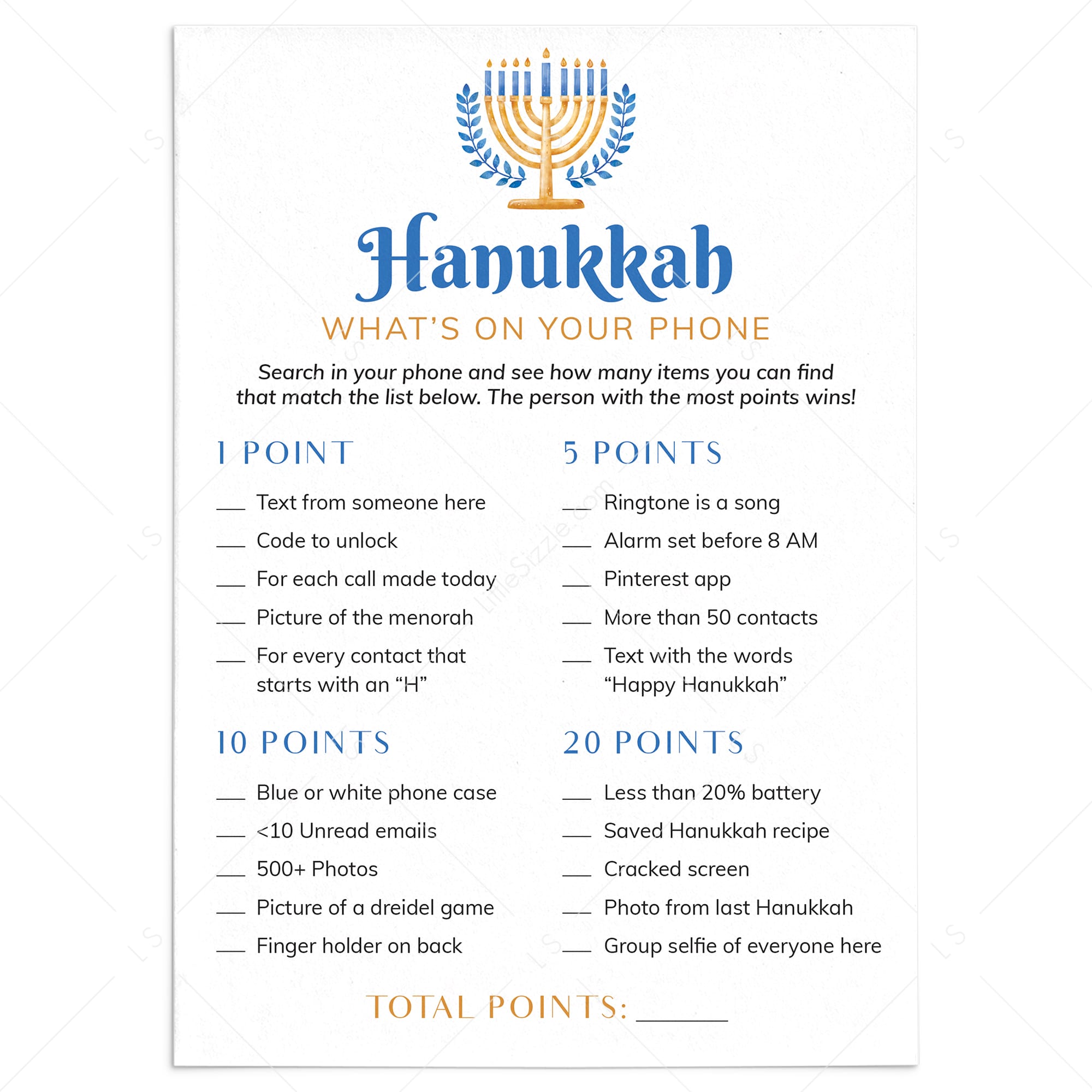 Printable Hanukkah Activity Whats On Your Phone by LittleSizzle