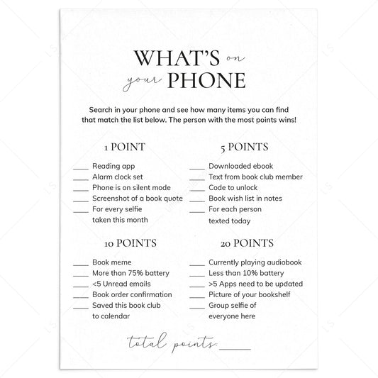 Book Club Game What's On Your Phone Printable by LittleSizzle