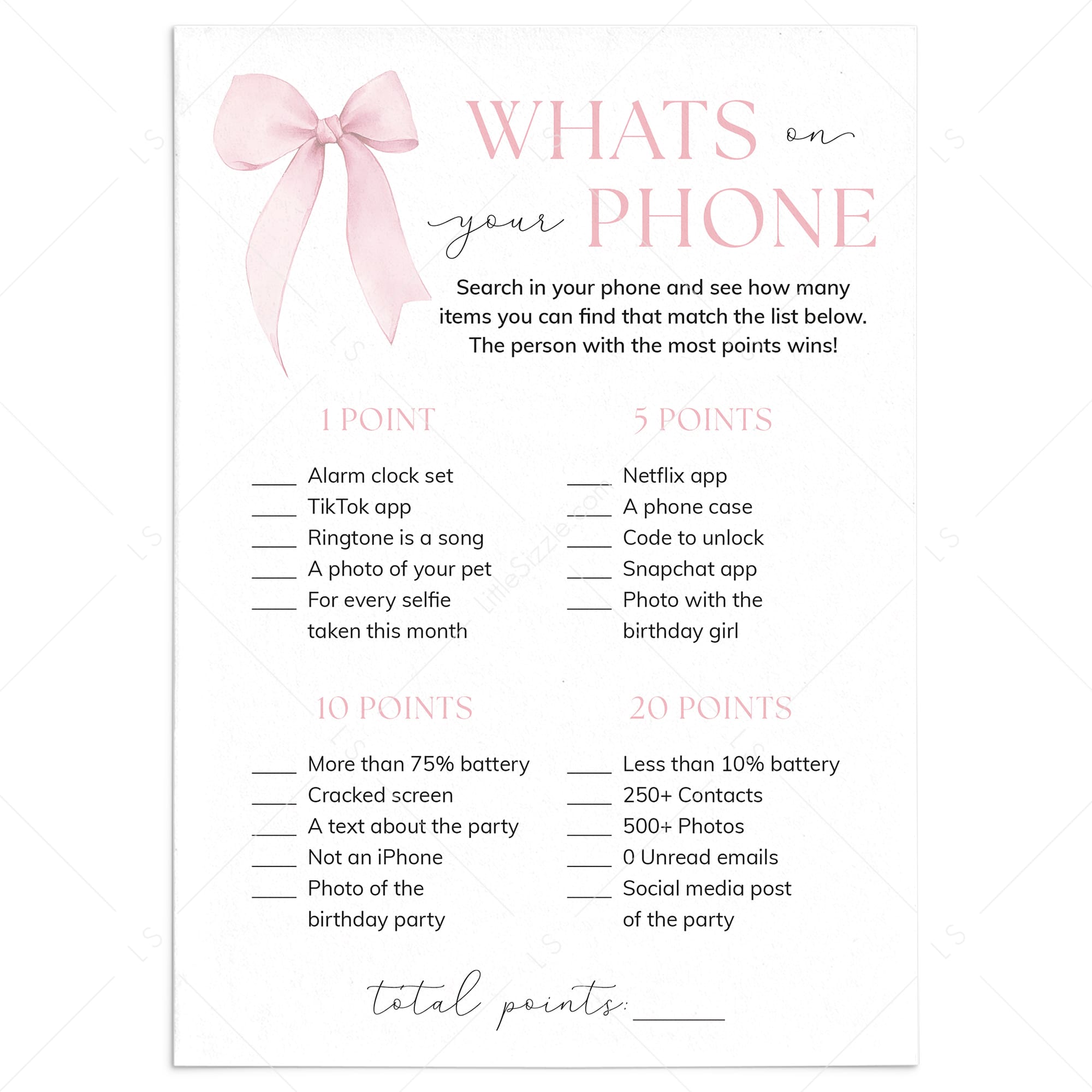 Teen Whats On Your Phone Birthday Party Game Printable by LittleSizzle