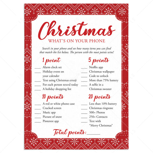 Christmas What's In Your Phone Game Printable by LittleSizzle