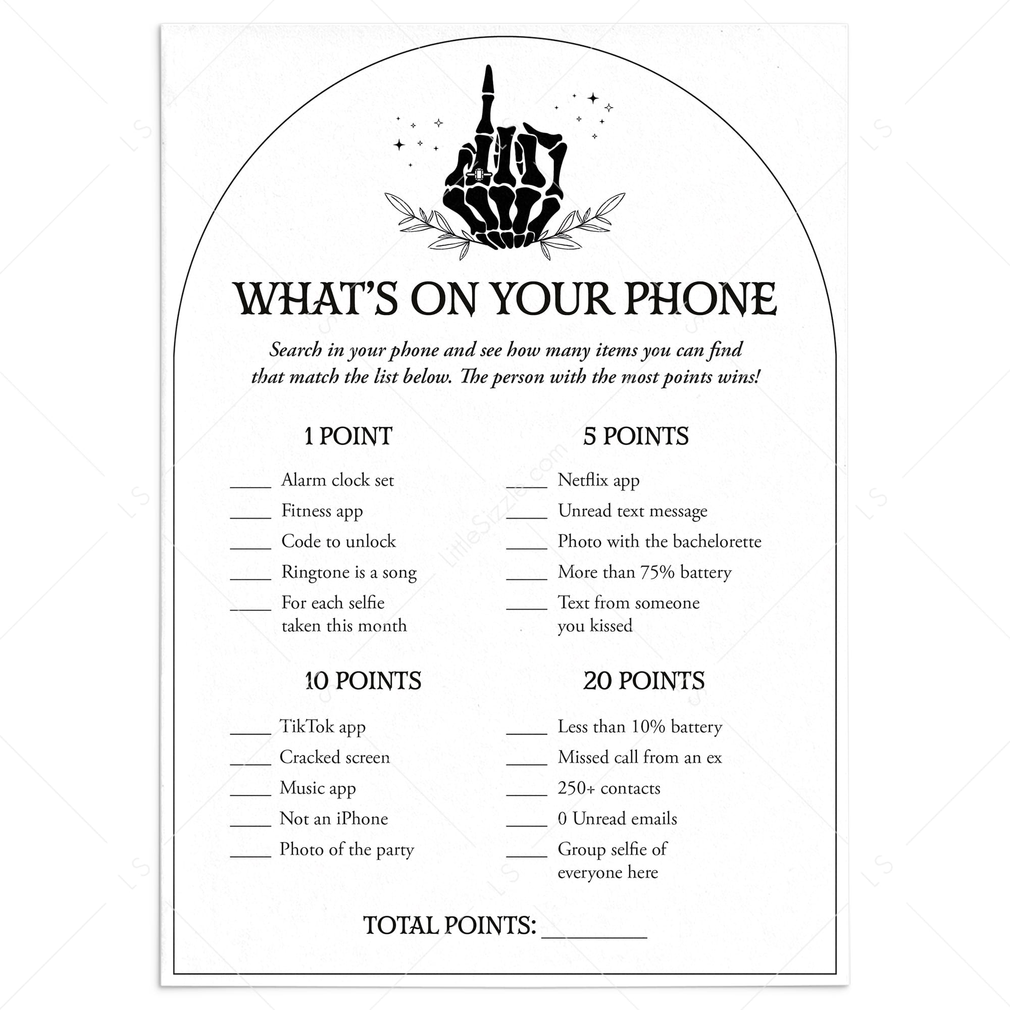 Bride or Die Bachelorette Party Game Whats In Your Phone Printable by LittleSizzle