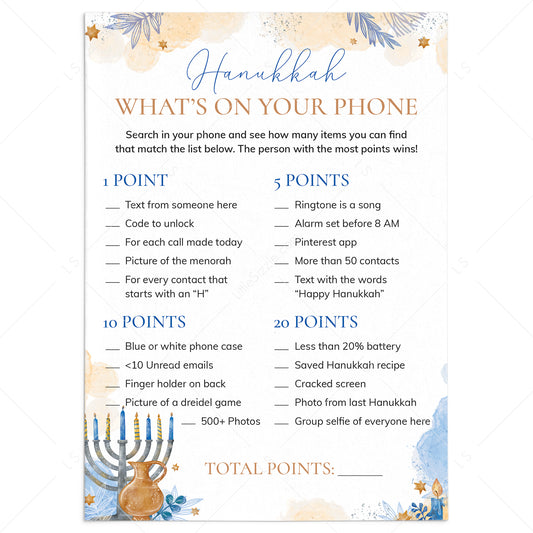 Hanukkah Whats On Your Phone Party Game Printable by LittleSizzle